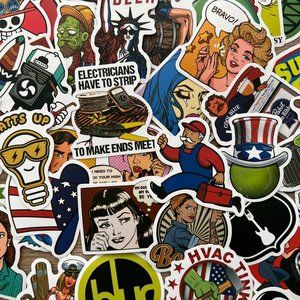 50pcs Funny Hard Hat HVAC Electrician Cartoons Themed Waterproof Stickers Pack